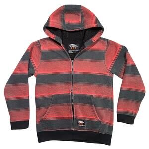 Vintage Y2K No Fear Sherpa Lined Zip Hoodie Women’s Large Striped Surf Skate